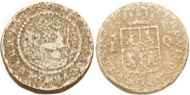 PHILIPPINES, Quarto 1834, Ferd VII KM10, date hard to see but a 1-year-type, AG-G, porous lt brown. VERY RARE. (A VG-10 with various problems, hardly ...