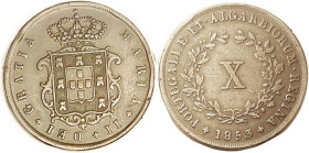 PORTUGAL, 10 Reis copper 1853, 32 mm, Decent brown VF, only very minor faults.