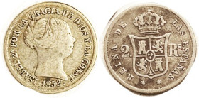 SPAIN, 2 Reales 1852 6-pt star, nice F.