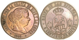 SPAIN, 5 Centimos 1866 3-pt star, Segovia, scarce. Strong VF, once clnd, nicely retoning. (A Ch. VF realized $53, Tauler & Fau 11/20.)