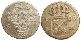 SWEDEN, Ore 1724, 24 mm, 3 Crowns/Crowned shield, F-VF/F, brown, few teensy-weensy scrs.