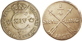 SWEDEN, 1/4 Skil 1820, 26 mm, Choice VF, excellent medium brown, well struck.