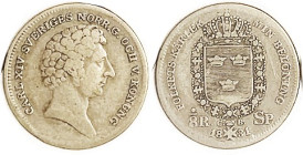 SWEDEN, 1/8 Riks$, 1831, bust/arms, AF/F, lt tone, nice.