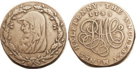 WALES, Anglesey, Conder Token 1/2 Penny 1788, Druid head/ monogram, F, medium brown.