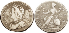 George II, 1/2 Penny 1734, VG+/F, grey-brown with some contrast, some areas of sl coarseness on obv, rev bold & nice.