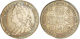 George II, Shilling 1747, Choice F+/VF, fault-free with lovely iridescent toning. (A VF with sl flecking brought $323, Spink 6/22.)