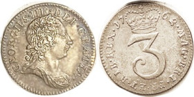George III, Maundy 3 Pence, 1762, AU, Nice deep old toning. Actually a complete Maundy set for this year as no other denominations were issued. (An AU...