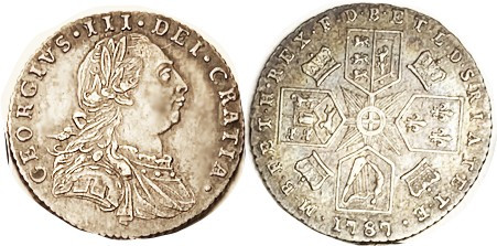 George III, 6 Pence 1787 Heartless, Choice EF, sharply struck, free of faults, n...