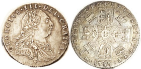 George III, 6 Pence 1787 Heartless, Choice EF, sharply struck, free of faults, nicely toned. Hearts can be added for an extra charge. (An AEF realized...