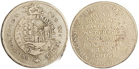 Silver Shilling token, Bristol, dated Aug 12, 1811, Ship & castle within garter/ lgnds, AVF/F, lt tone. (A Fine with scrs realized $72, CNG 1/21.)
