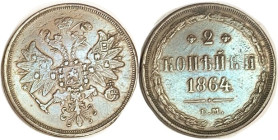 2 Kop 1864-EM, Nice VF. (A VF-EF realized $74, Sincona 10/12.)