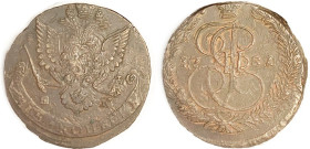 5 Kop 1781-EM, copper 42 mm, F, sl off-ctr & crude, sl rough, horseman visible.