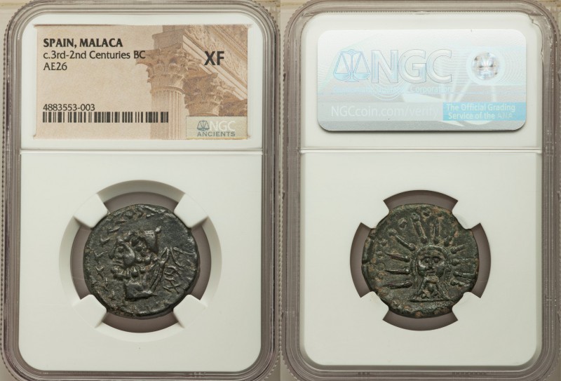 SPAIN. Malaca. Ca. 3rd-2nd centuries BC. AE as (25mm, 12h). NGC XF. (Punic legen...
