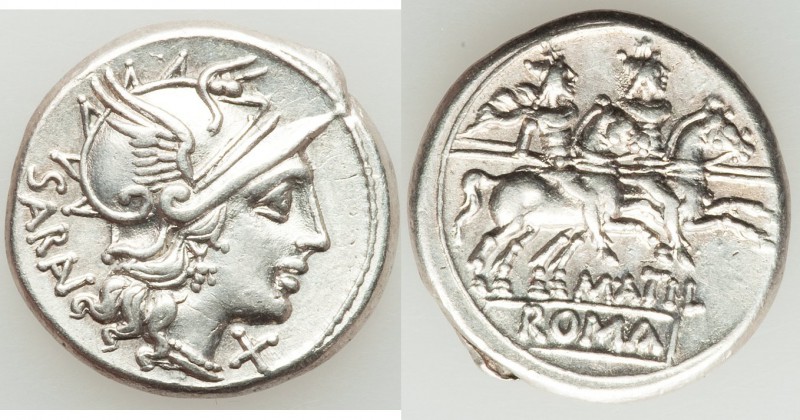M. Atilius Saranus (ca. 145 BC). AR denarius (19mm, 4.05 gm, 4h). XF. Rome. SARA...