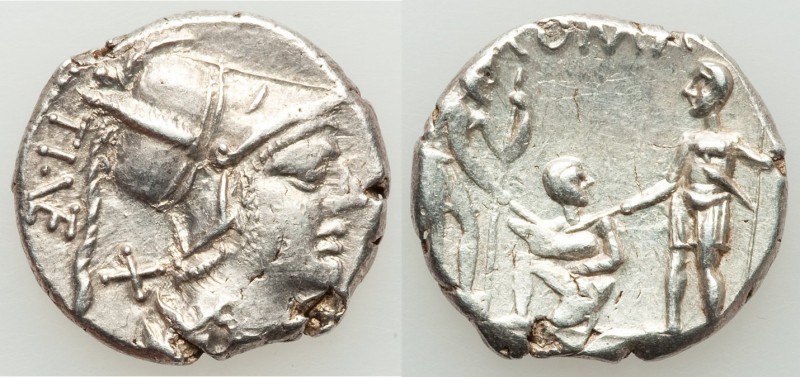 Ti. Veturius (ca. 137 BC). AR denarius (19mm, 3.86 gm, 12h). XF. Rome. TI•VET (V...