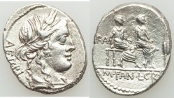 M. Fannius and L. Critonius (ca. 86 BC). AR denarius (20mm, 3.76 gm, 6h). XF. Rome. AED•PL, wreathed head of Ceres right / M•FAN•L•CRI, two aediles se...