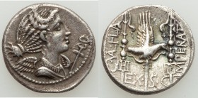 C. Valerius Flaccus (ca. 82 BC). AR denarius (19mm, 3.79 gm, 6h). About XF. Massalia, special issue. Draped bust of Victory right, wearing pendant ear...