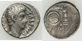 Augustus (27 BC-AD 14). AR denarius (18mm, 3.07 gm, 9h). Choice VF. Spain (Tarraco?), ca. 19-18 BC. CAESAR-AVGVSTVS, bare head of Augustus right / SIG...