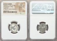 Augustus (27 BC-AD 14). AR denarius (19mm, 3.76 gm, 1h). NGC Choice Fine 4/5 - 4/5. Lugdunum, 2 BC-AD 4. CAESAR AVGVSTVS-DIVI F PATER PATRIAE, laureat...