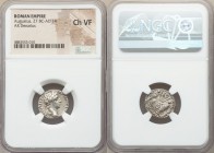 Augustus (27 BC-AD 14). AR denarius (17mm, 2h). NGC Choice VF. Lugdunum, 2 BC-AD 4. CAESAR AVGVSTVS-DIVI F PATER PATRIAE, laureate head of Augustus ri...