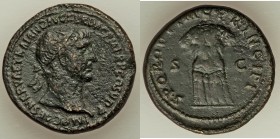 Trajan (AD 98-117). AE dupondius (28mm, 14.78 gm, 6h). About VF, porosity. Rome, ca. 103-111. IMP CAES NERVAE TRAIANO AVG GER DAC P M TR P COS V P P, ...