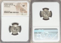 Hadrian (AD 117-138). AR denarius (19mm, 5h). NGC XF, scratches. Rome, AD 134-138. HADRIANVS-AVG COS III P P, bare head of Hadrian right / FELI-CI-TAS...
