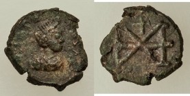 OSTROGOTHS. Baduila (AD 541-552). AE4 or nummus (10mm, 0.80 gm, 11h). XF. Ticinum, pseudo-Imperial coinage in the name of Anastasius. Pearl-diademed, ...