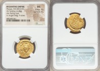 Phocas (AD 602-610). AV solidus (21mm, 4.48 gm, 7h). NGC MS 4/5 - 4/5. Constantinople, 10th officina, AD 607-609. d N FOCAS-PЄRP AVG, crowned, draped ...