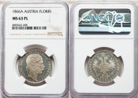Franz Joseph I Florin 1866-A MS63 Prooflike NGC, Vienna mint, KM2220. Blast white with very deep mirrored surfaces. From the Engelen Collection of Wor...