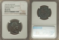 Leopold I copper Pattern 40 Francs 1834 MS64 Brown NGC, cf. KM-Pn3 (bronze), Bogaert-68B2. Plain edge. A deeply toned and near-gem example of this sca...