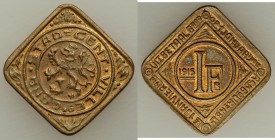 Ghent Pair of Uncertified brass Notgeld Token Francs VF, 1) Square Notgeld / Token Franc 1915, NBFB-GN5. 20x20mm. 4.53gm. 2) Notgeld / Token 2 Francs ...