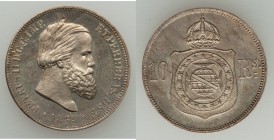 Pedro II nickel Proof Pattern 10 Reis 1869, KM-Pn133, LMB-E041A. 20mm. 4.01gm. Bust right / Crowned arms dividing date, Lightly toned over lustrous su...