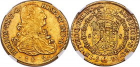 Ferdinand VII gold 8 Escudos 1812 So-FJ XF45 NGC, Santiago mint, KM78. Unusually bold for the grade excepting some weakness in the date. The devices t...