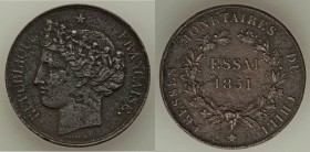 Republic Essai Peso 1851 Fine (corrosion), KM-Pn9. 36mm. 20.82gm. By Barre. Unsure of metal, possible bronzed lead. From the Engelen Collection of Wor...