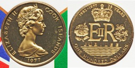 Elizabeth II gold Proof "Jubilee" 100 Dollars 1977-FM, Franklin mint, KM19. Comes sealed in the original Franklin min envelope. AGW 0.2778 oz. From th...