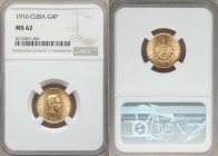 Republic gold 4 Pesos 1916 MS62 NGC, KM18. A scarcer denomination of only a two year type. 

HID09801242017