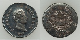 3-Piece Lot of Uncertified Francs, 1) Napoleon 1/4 Franc 1806-A - XF, Paris mint, KM670.1. 16mm. 1.24gm. 2) Louis XVIII 1/4 Franc 1818-A - XF, Paris m...
