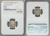 Napoleon II silver Essai 1/2 Franc 1816 MS62 NGC, Maz-640, Gad-400. From the Engelen Collection of World Coinage

HID09801242017