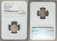 Henri V Pretender silver Essai 1/2 Franc 1833 UNC Details (Cleaned) NGC, Maz-914, Gad-404. Hairlines from old-time cleaning that has started to retone...