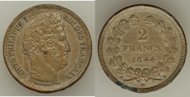 Louis Philippe I cardboard Pattern 2 Francs 1844-B XF, Rouen mint, cf. KM743.2, VG-2953. 26mm. 1.66gm. Embossed, pressed cardboard with an uncertain c...