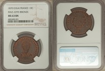 Republic bronze Essai 10 Centimes 1870-A MS63 Brown NGC, Paris mint, Maz-2293, Gad-2312. Hot air balloon and gondola with French flags to either side ...