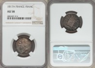 Pair of Uncertified Assorted Issues NGC, 1) Louis XVIII Franc 1817-A - AU58, Paris mint, KM709.1. 2) Republic Essai 20 Centimes 1877 - UNC Details (cl...