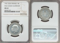 Republic aluminum Essai 10 Franc 1941 MS62 NGC, KM-AE80, Maz-2656b. By G. Simon. Important Essai with portrait of Philppe Petain. Scarce. From the Eng...