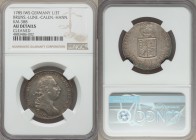 Brunswick-Luneburg-Calenberg-Hannover. George III 1/3 Taler 1785-IWS AU Details (Cleaned) NGC, KM388. Silver-gray toning with peripheral rainbow tonin...