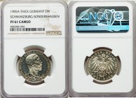 Schwarzburg-Sondershausen. Karl Günther Proof 2 Mark 1905-A PR61 Cameo NGC, Berlin mint, KM152. Thick rim variety. Reflective, with a subtle cameo con...