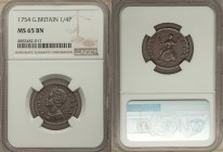 George II Farthing 1754 MS65 Brown NGC, KM581.2. Glossy walnut color with luster and exceptional strike. From the Engelen Collection of World Coinage
...