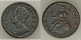 George II 1/2 Penny 1748 XF (corrosion) KM579.2. 29mm. 9.80gm. From the Engelen Collection of World Coinage

HID09801242017
