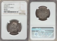 George II Shilling 1727 AU53 NGC, KM561.2, S-3698. Roses and plumes in reverse angles. Earlier type with youthful portrait. From the Engelen Collectio...