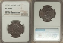 George III 1/2 Penny 1774 MS63 Brown NGC, KM601, S-3774. Lustrous chocolate surfaces. From the Engelen Collection of World Coinage

HID09801242017