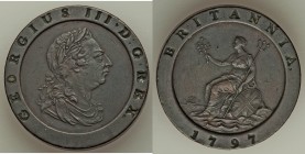 George III "Cartwheel" 2 Pence 1797-SOHO XF, Soho mint, KM619. 41mm. 56.61gm. Overall quite nice with none of the usual edge bumps found on this type ...